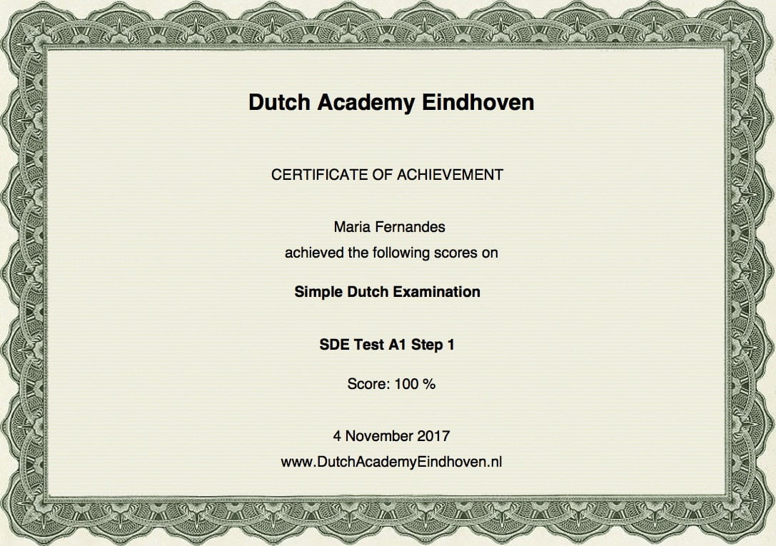 Certificate of Dutch Academy Eindhoven